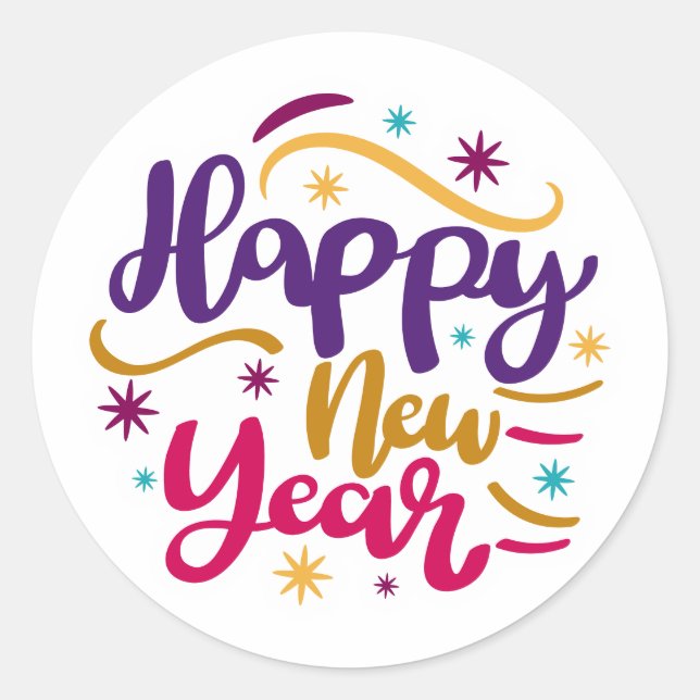 happy new year classic round sticker (Front)