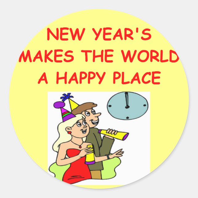 happy new year classic round sticker (Front)