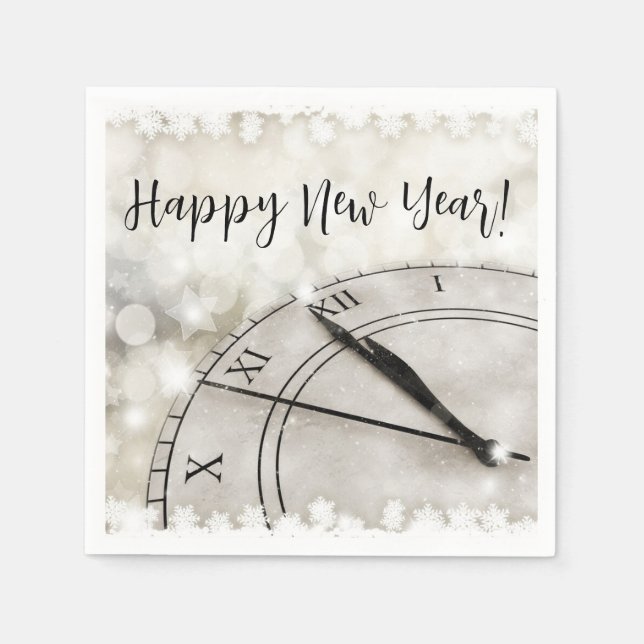 Happy New Year Clock at Midnight Napkin (Front)