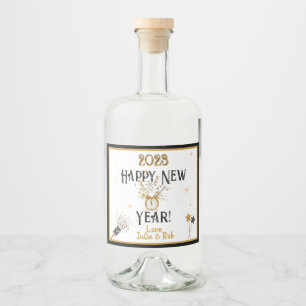 Happy New Year Clock, Hat, Confetti, Custom Champa Liquor Bottle Label