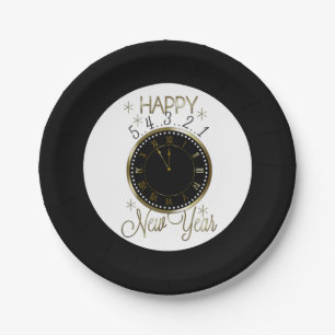 Happy New Year clock Holiday paper plate