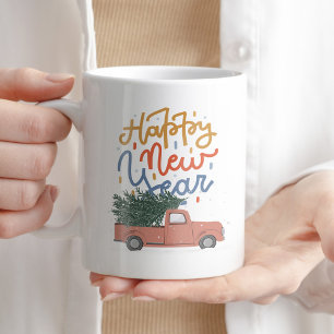 Happy New Year Coffee Tea Typography Trendy Winter Mug