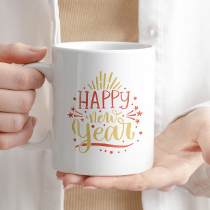 Happy New Year Coffee Tea Typography Winter Gift Mug