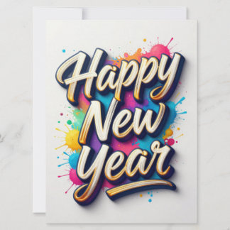 Happy New Year Colorful Hand-Lettered Typography Card