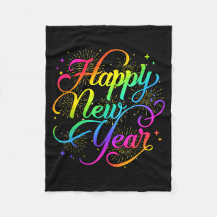 Happy New Year Colorful New Years Eve Party Rainbo Fleece Blanket