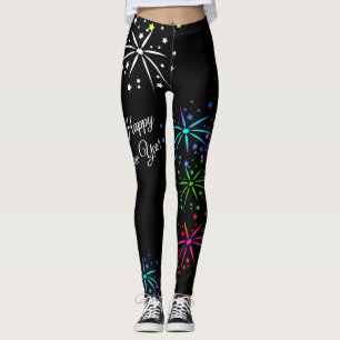 Happy new year colourful fireworks script leggings
