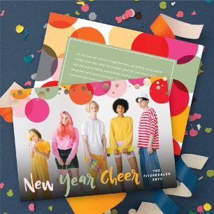 Happy New Year Colourful & Fun Confetti Dots Photo Holiday Card