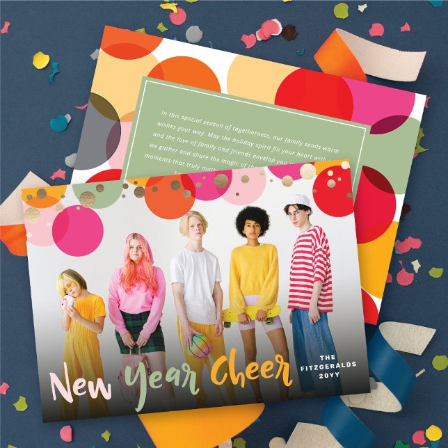 Happy New Year Colourful & Fun Confetti Dots Photo Holiday Card (Happy New Year Colorful & Fun Confetti Dots Photo Holiday Card @ fat_fa_tin)