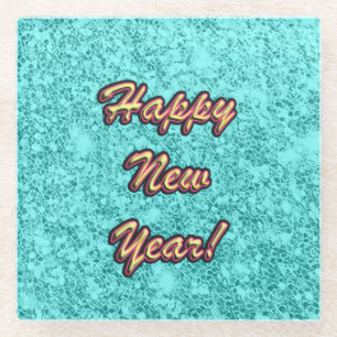 Happy New Year Colourful Glass Coaster