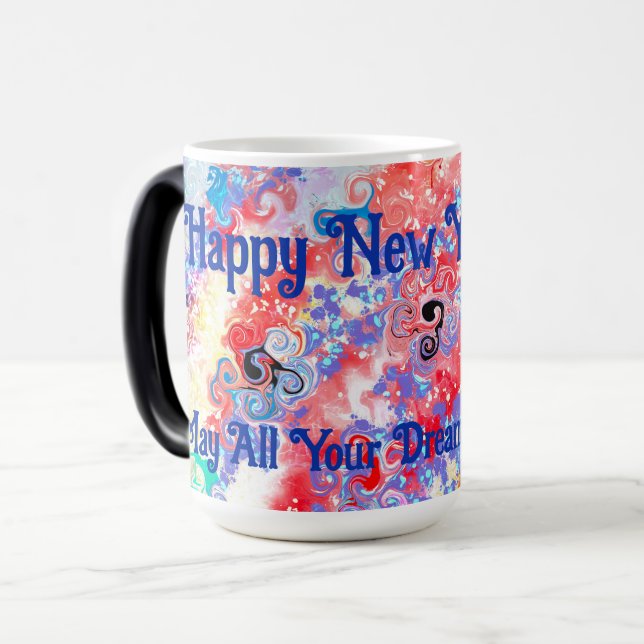 Happy New Year Colourful Marble Abstract Magic Mug (Front Left)
