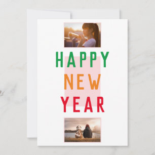 Happy New Year Colourful Modern 2 Photos Card