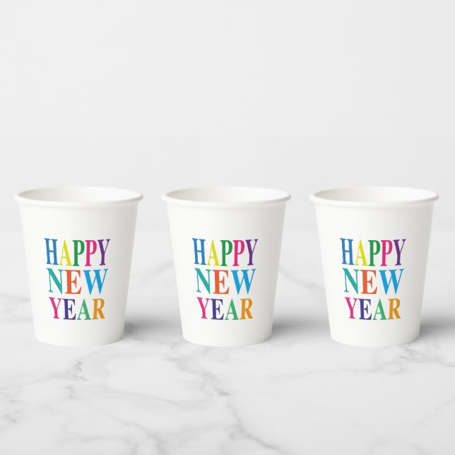  Happy New Year  Colourful   Paper Cups (Multi)
