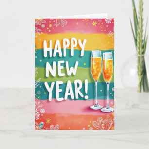 Happy New Year Colourful Stripes Card