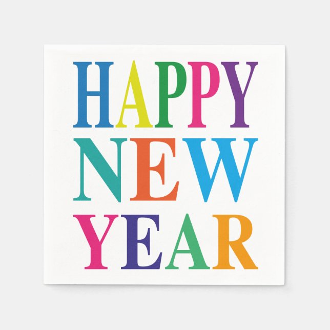 Happy New Year Colourful Text  Napkin (Front)