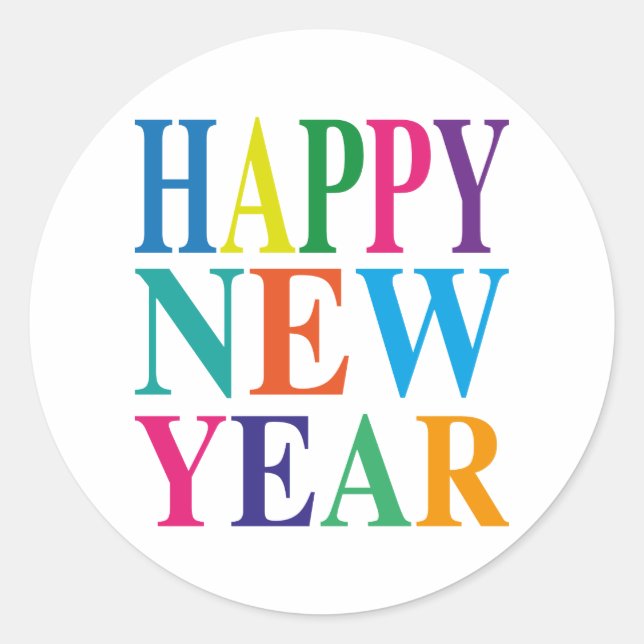 Happy New Year Colourful Typography   Classic Round Sticker (Front)