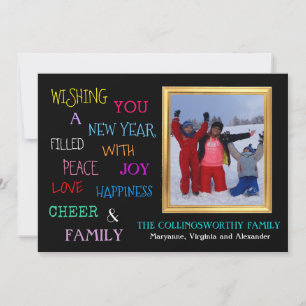Happy New Year Colourful Typography With Photograp Holiday Card