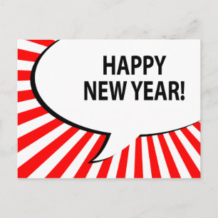 happy new year! comic bubble holiday postcard