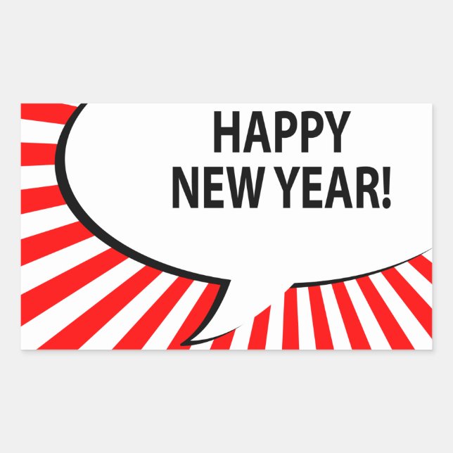 happy new year! comic bubble rectangular sticker (Front)