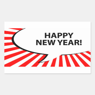 happy new year! comic bubble rectangular sticker