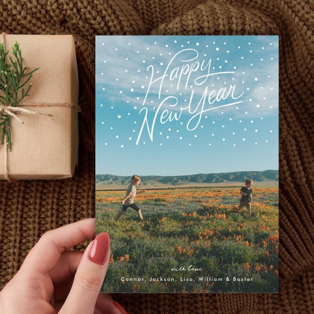 Happy New Year Confetti Family Photo Holiday Card (Creator Uploaded)