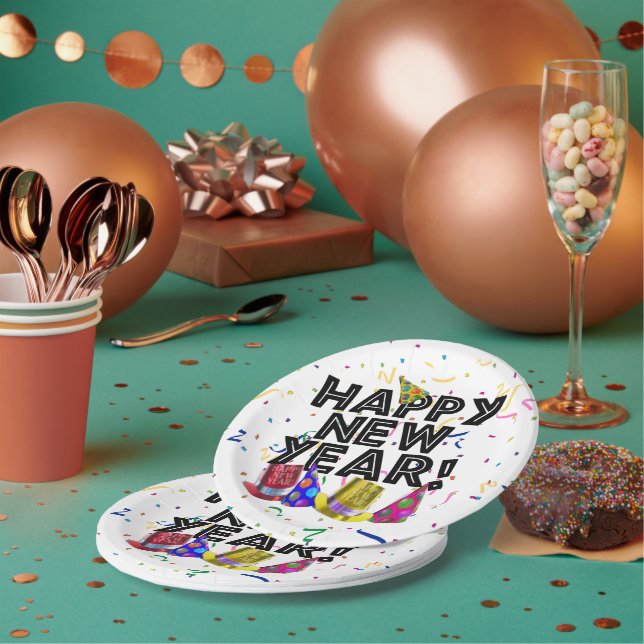 Happy New Year Confetti New Years Paper Plate (Multi)