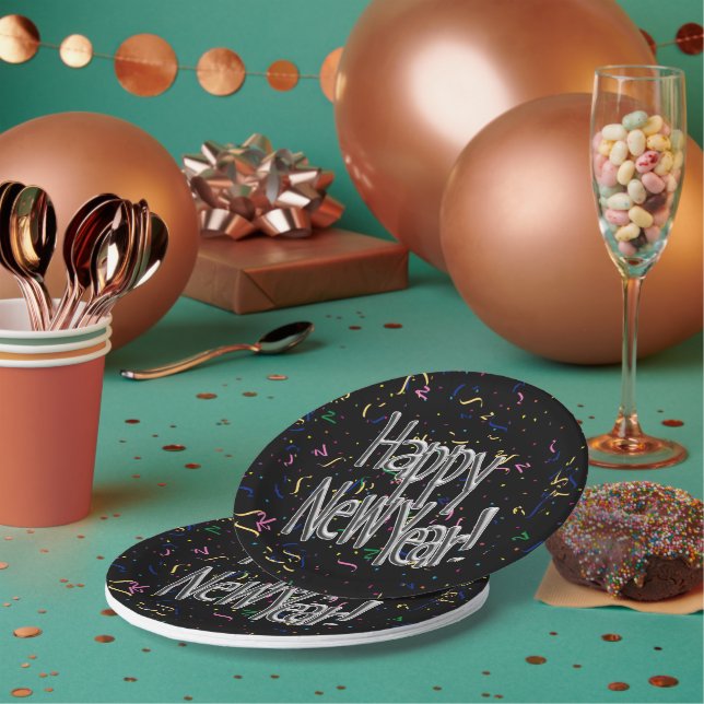 Happy New Year Confetti New Years Paper Plate (Multi)