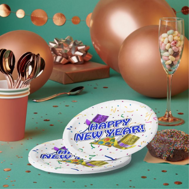 Happy New Year Confetti New Years Paper Plate (Multi)