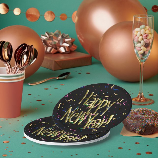 Happy New Year Confetti New Years Paper Plate (Multi)