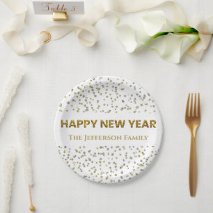 Happy New Year Confetti Paper Napkin Plate