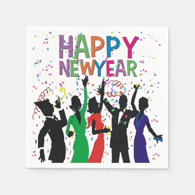 Happy New Year Confetti Party Napkins (Front)