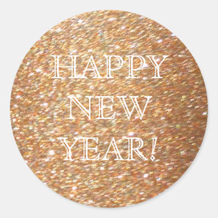 Happy New Year! Copper Glitter Glamour Party Classic Round Sticker
