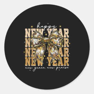 Happy New Year Coquette Bow New Year New Grace New Classic Round Sticker