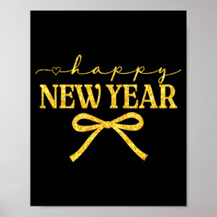 Happy New Year Coquette Bow New Year Party Family Poster