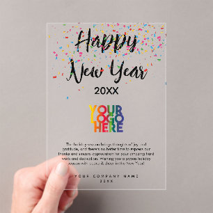 Happy New Year Corporate Business Logo Holiday Acrylic Invitations