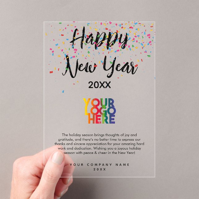 Happy New Year Corporate Business Logo Holiday Acrylic Invitations (Insitu (Handheld))