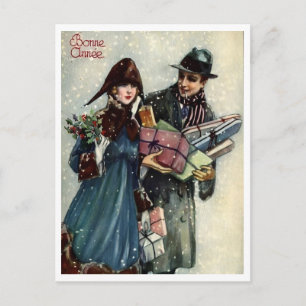 Happy New year Couple French Retro Vintage Postcard