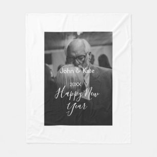 Happy new year couple photo name year black white fleece blanket