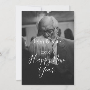 Happy new year couple photo name year black white  invitation