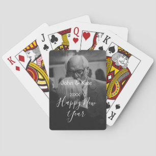 Happy new year couple photo name year black white playing cards