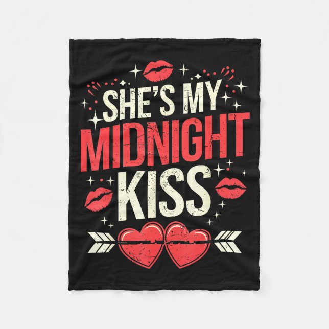 Happy New Year Couples She's My Midnight Kiss Vale Fleece Blanket (Front)