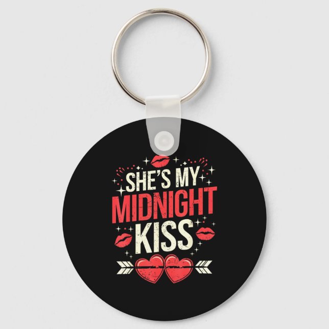 Happy New Year Couples She's My Midnight Kiss Vale Key Ring (Front)