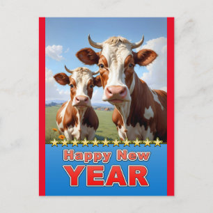happy new year cows postcard