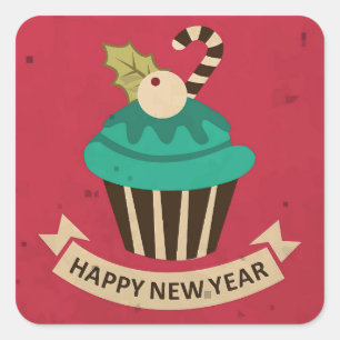 Happy New Year Cupcake Sticker