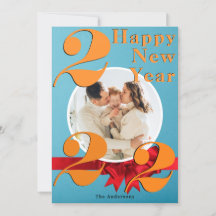 Happy New Year Custom 2022 Orange Teal Photo Card