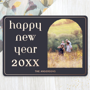 Happy New Year Custom Photo Arch Personalized Foil Holiday Card