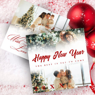Happy New Year Custom Script 3 Collage Multi Photo Holiday Card