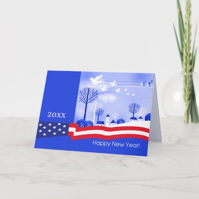 Happy New Year. Custom Year Patriotic  Holiday Card (Front)