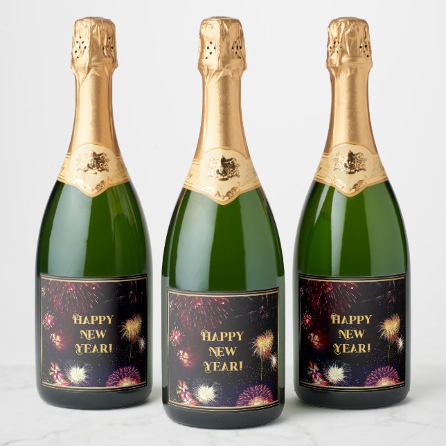 Happy New Year (customisable)  Sparkling Wine Label (Bottles)