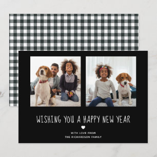 Happy New Year Cute Black Two Photo Holiday Card
