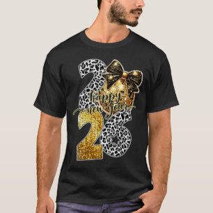 Happy New Year Cute Gold Disco Ball Bow New Year's T-Shirt